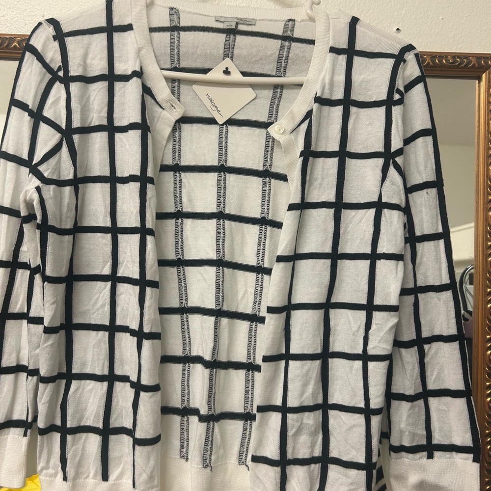 White and Black Grid Cardigan